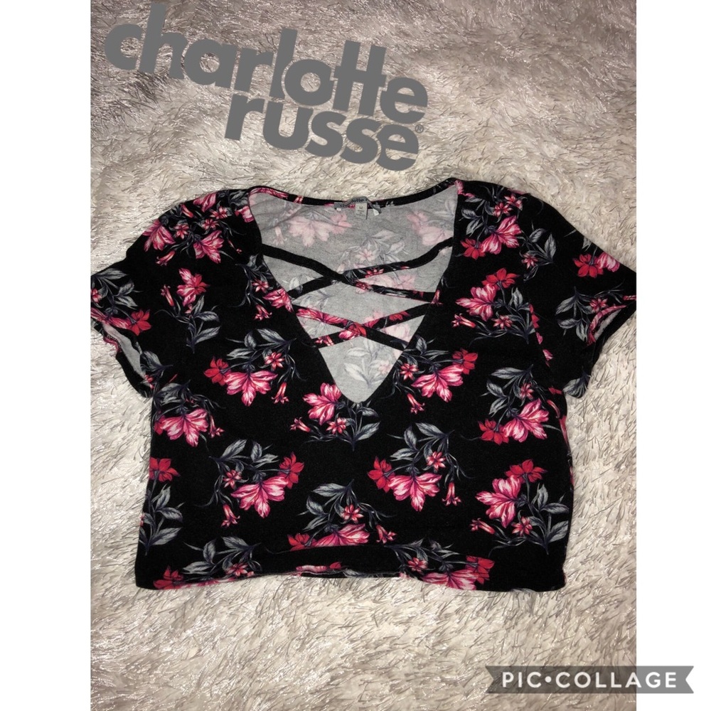 Black and pink floral crop top